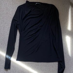 Zara Elegant Black Long Sleeve Matte Jersey Women's Top sz L